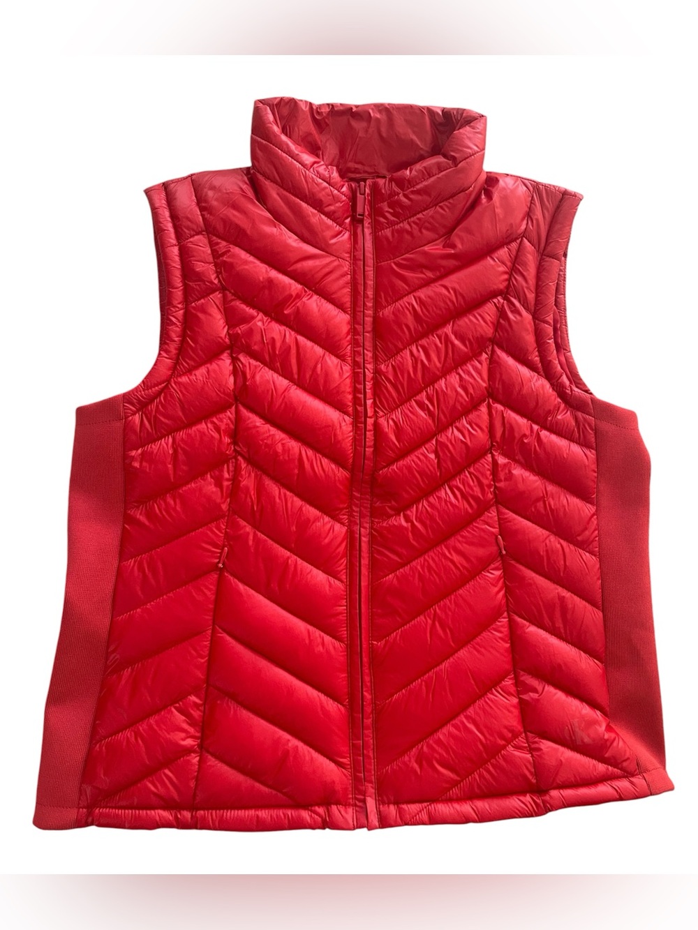 Calvin Klein Red Chevron Puffer Vest L Gorpcore Athleisure Sporty Chic Layering